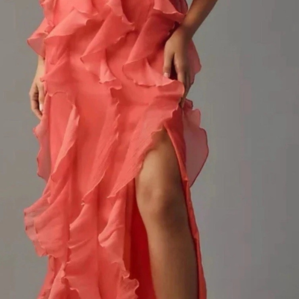 Anthropologie Hutch Maxi  Coral Strapless Tiered Tulle Preppy Resort 12 NWT